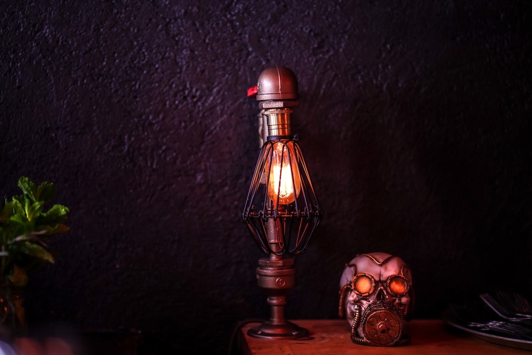 Photo industrial style wire cage table lamp