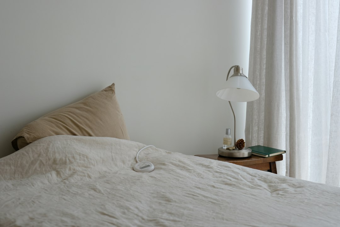 Photo modern minimalist linen nightstand lamp